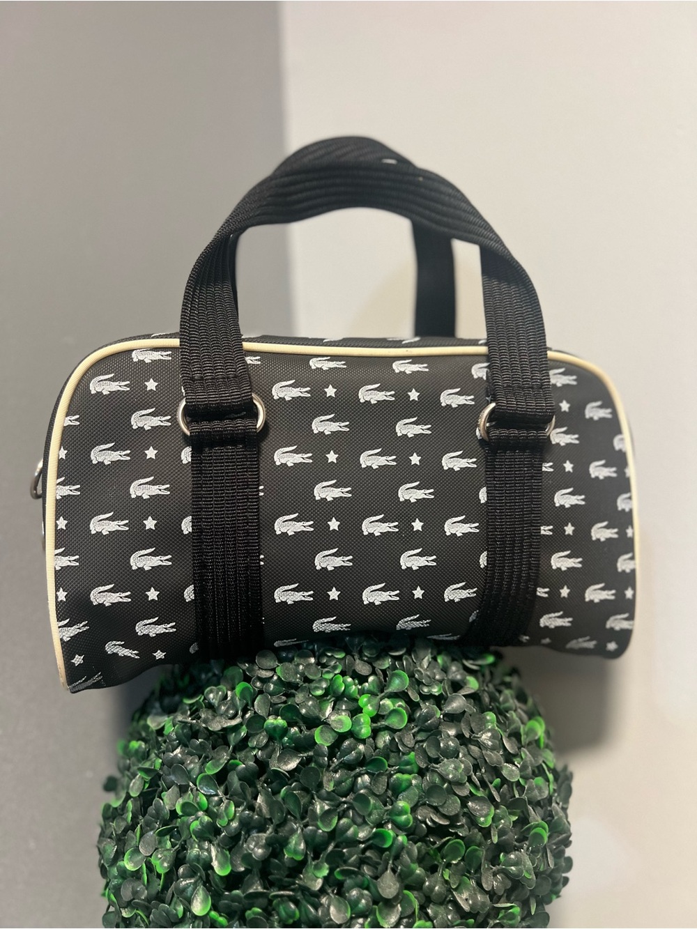 Not for sale Lacoste Black Toiletry Barrel Bag with White Logo Print - Picture 2 of 11